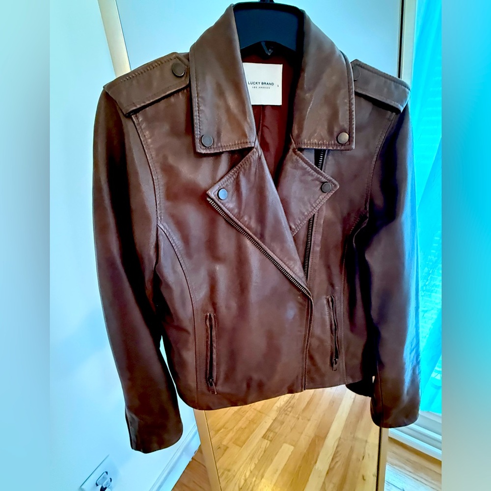Lucky Brand Leather Classic Moto Jacket - classic brown size L . Price is firm.